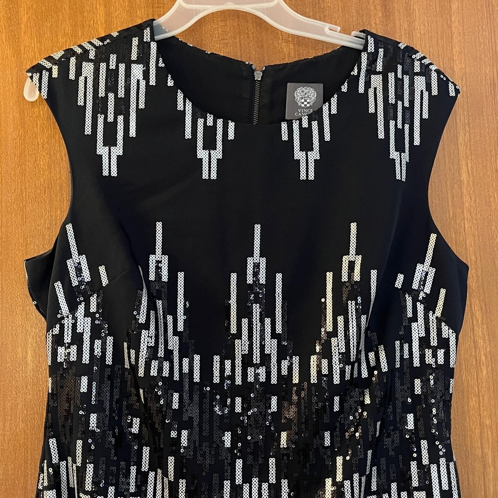 Vince Camuto silver on black subtle sequin sleeveless cocktail dress shift - Picture 2 of 9